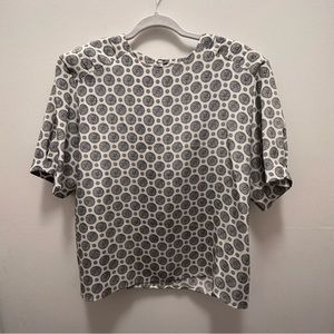 Notations Vintage Circle Design Cream and Black Top/Blouse. Size Medium